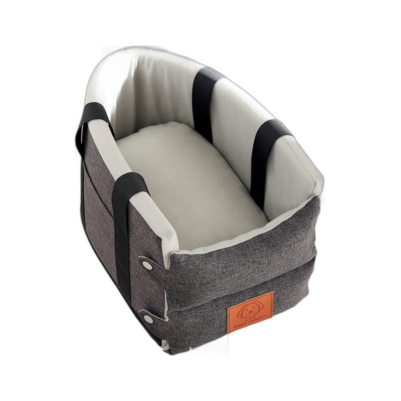 KFX-0414525 Cat Car Safety Seat - Soft Cloth Pet Bed for Cats in Dark Gray and Beige