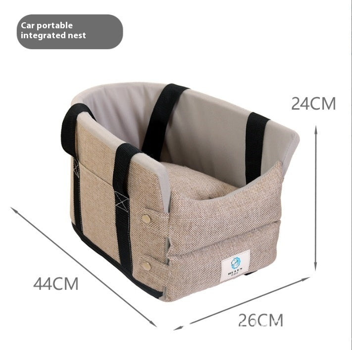 KFX-0414525 Cat Car Safety Seat - Soft Cloth Pet Bed for Cats in Dark Gray and Beige