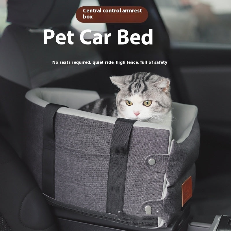 KFX-0414525 Cat Car Safety Seat - Soft Cloth Pet Bed for Cats in Dark Gray and Beige