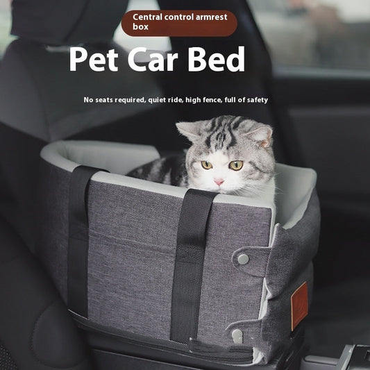 KFX-0414525 Cat Car Safety Seat - Soft Cloth Pet Bed for Cats in Dark Gray and Beige