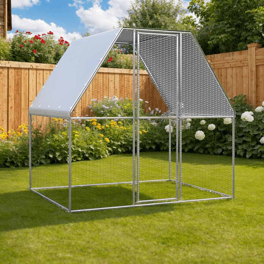KFX-0417085 Galvanized Steel Chicken Coop - 2x2x2 m Outdoor Enclosure for Hens and Small Animals
