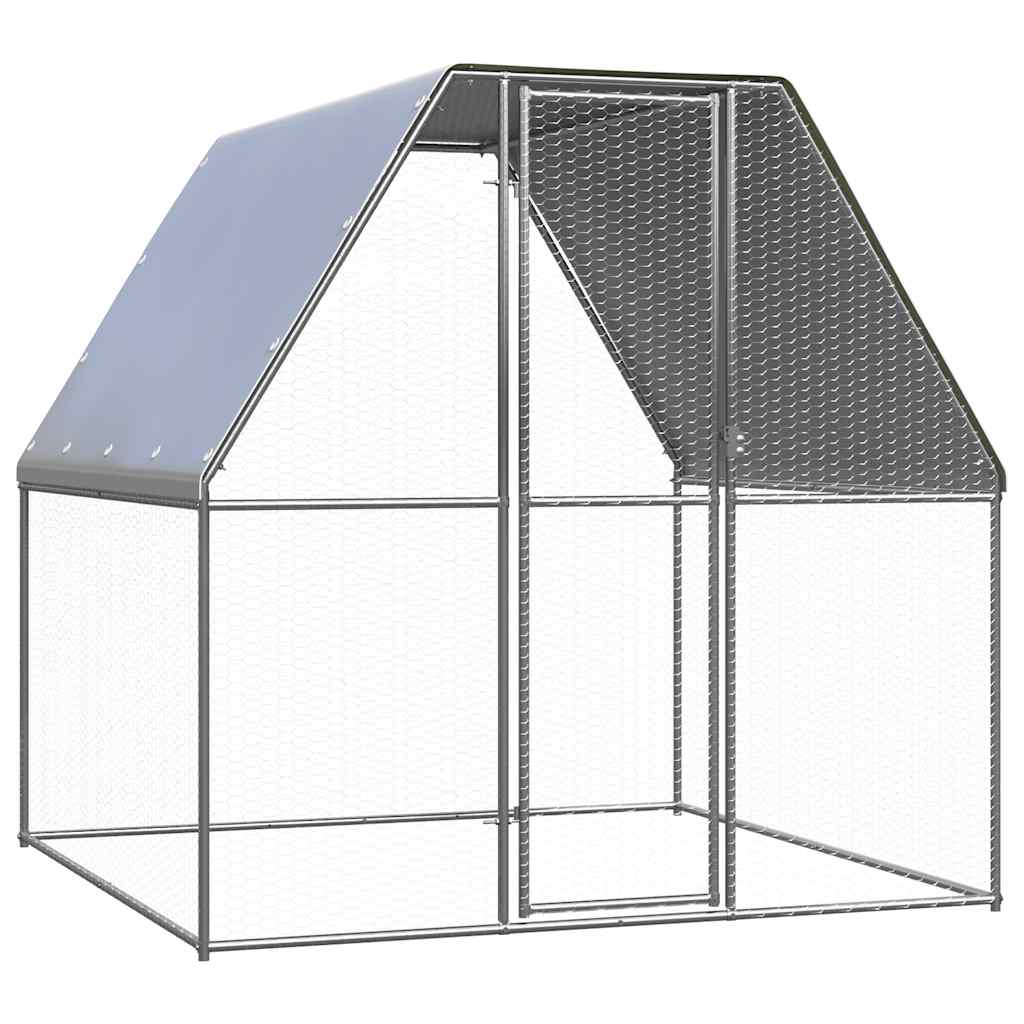 KFX-0417085 Galvanized Steel Chicken Coop - 2x2x2 m Outdoor Enclosure for Hens and Small Animals