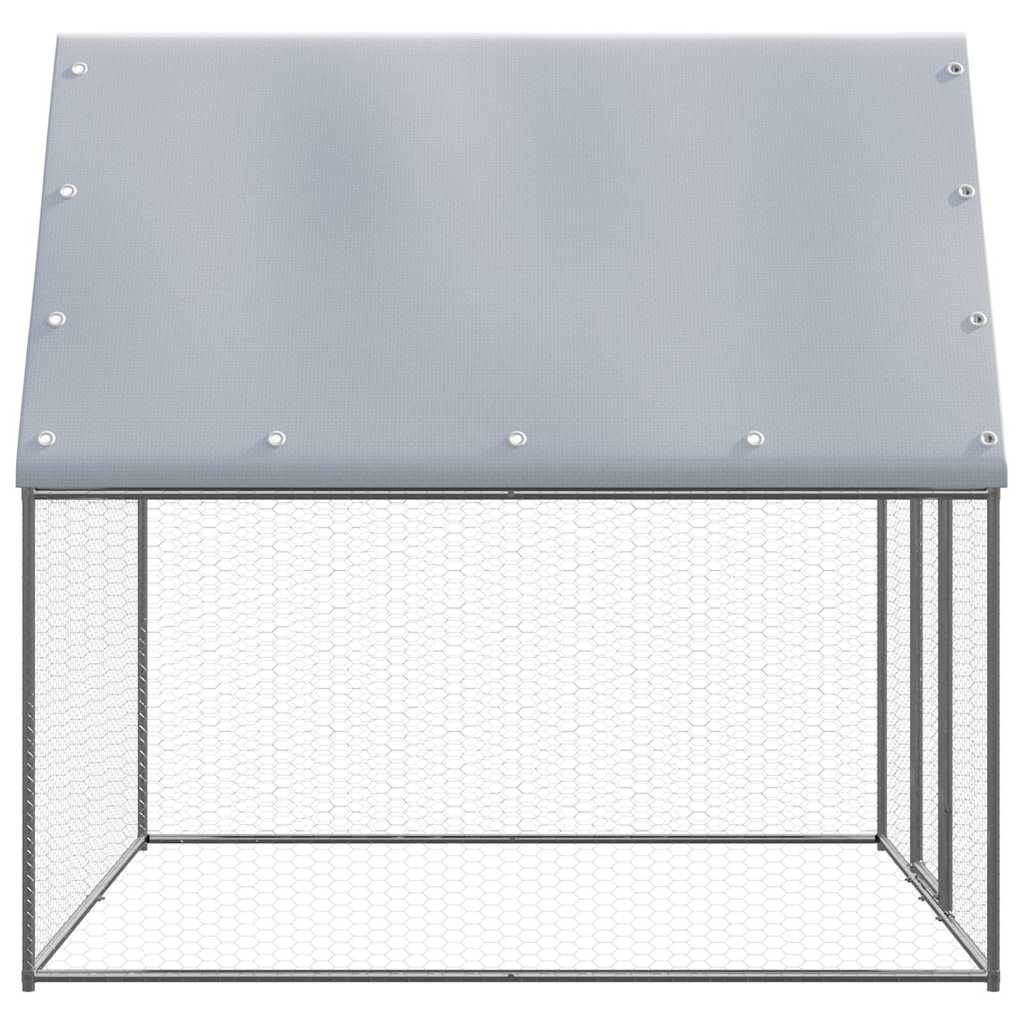 KFX-0417085 Galvanized Steel Chicken Coop - 2x2x2 m Outdoor Enclosure for Hens and Small Animals