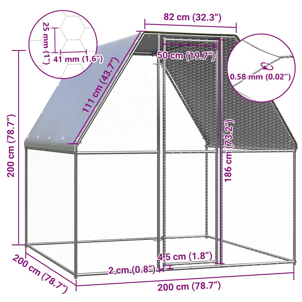 KFX-0417085 Galvanized Steel Chicken Coop - 2x2x2 m Outdoor Enclosure for Hens and Small Animals