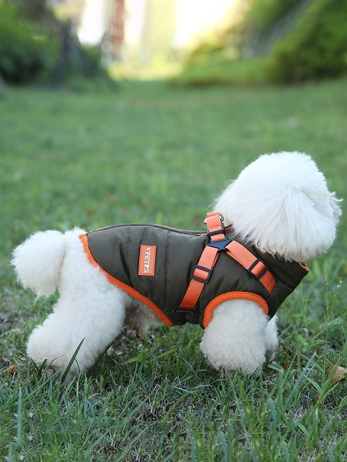 KFX-0419901 Olive Green Thick Cotton-Padded Winter Dog Vest for Small and Medium-Sized Dogs