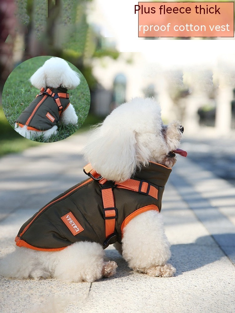 KFX-0419901 Olive Green Thick Cotton-Padded Winter Dog Vest for Small and Medium-Sized Dogs