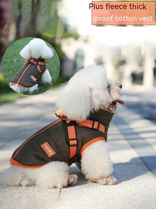 KFX-0419901 Olive Green Thick Cotton-Padded Winter Dog Vest for Small and Medium-Sized Dogs