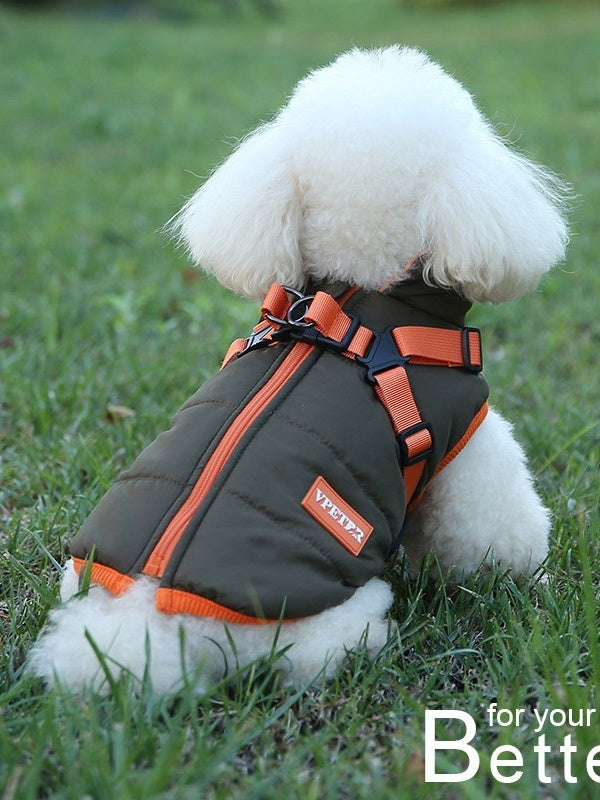 KFX-0419901 Olive Green Thick Cotton-Padded Winter Dog Vest for Small and Medium-Sized Dogs