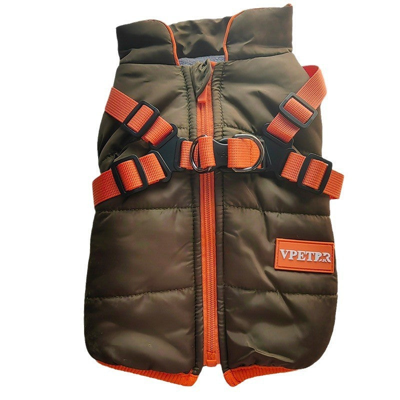 KFX-0419901 Olive Green Thick Cotton-Padded Winter Dog Vest for Small and Medium-Sized Dogs