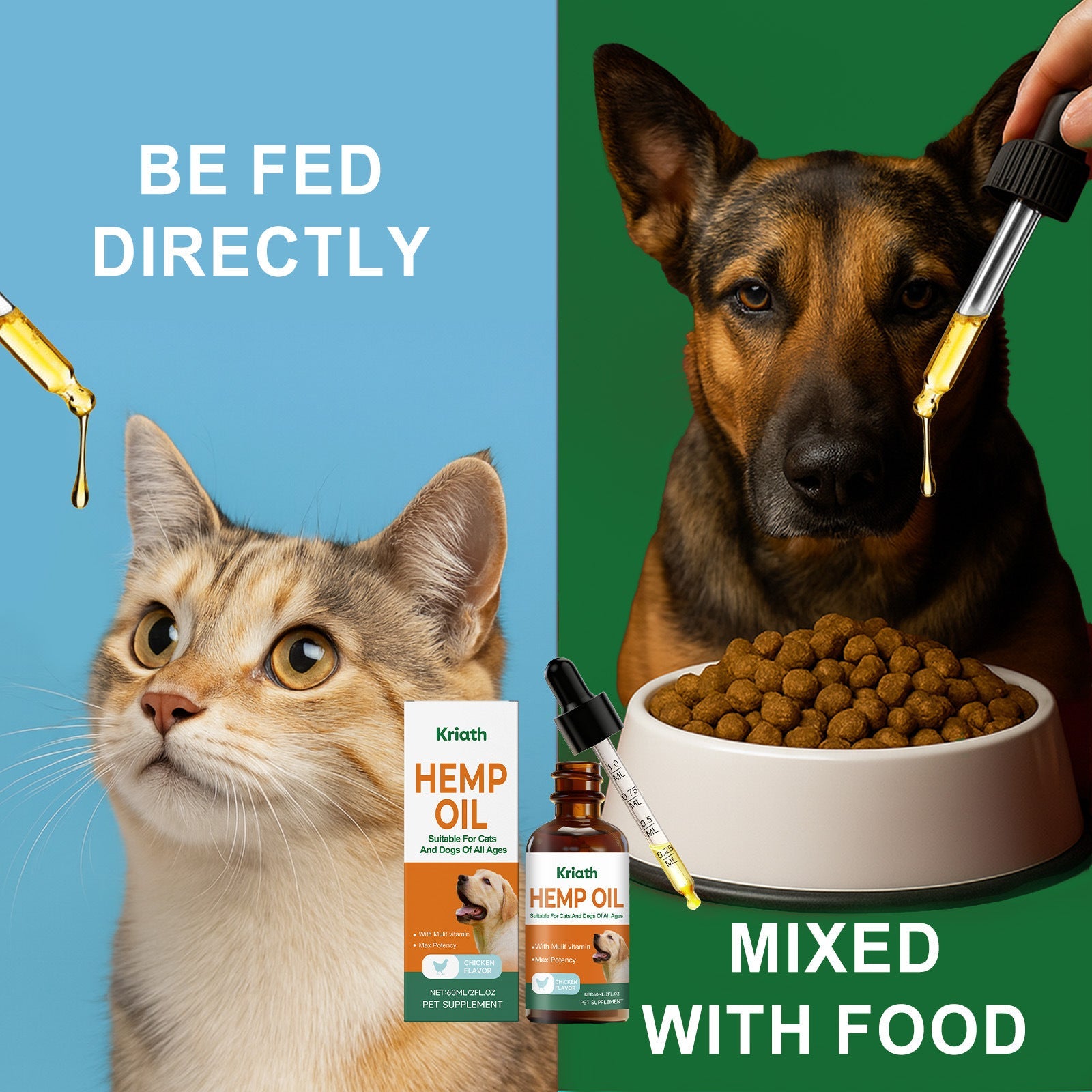 KFX-0421309 Hemp Seed Oil Vitality Drops for Cats and Dogs - 60ml with Omega Fatty Acids and Vitamins