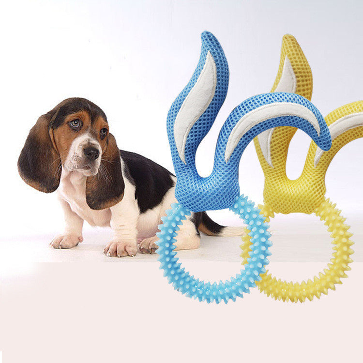 KFX-0422077 Bunny Ears TPR Dog Toy for Chewing and Playtime, Available in Pink, Blue, and Yellow