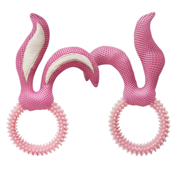 KFX-0422077 Bunny Ears TPR Dog Toy for Chewing and Playtime, Available in Pink, Blue, and Yellow