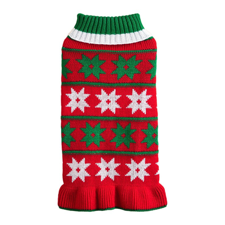 KFX-0423613 Autumn Winter Dog Sweater Dress with Star Wave Design, Acrylic Fiber, Multiple Sizes Available