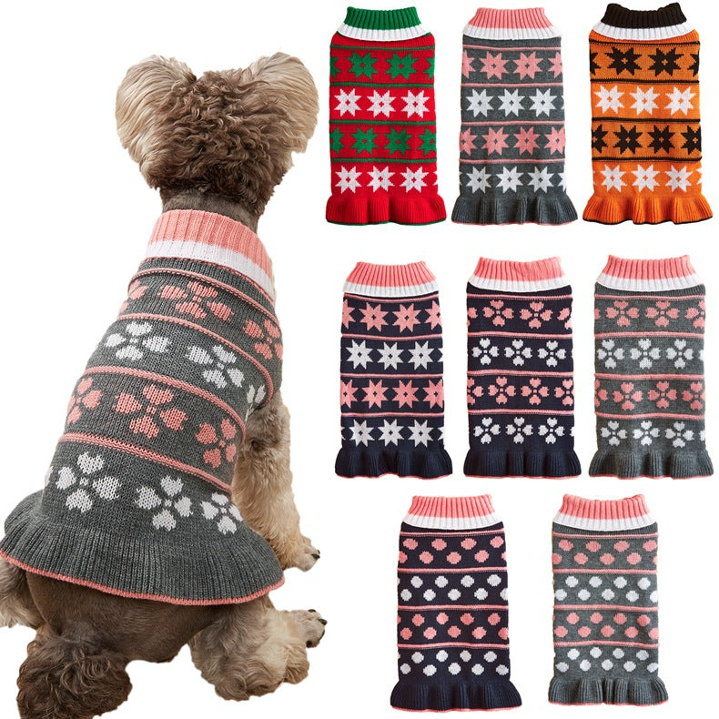 KFX-0423613 Autumn Winter Dog Sweater Dress with Star Wave Design, Acrylic Fiber, Multiple Sizes Available