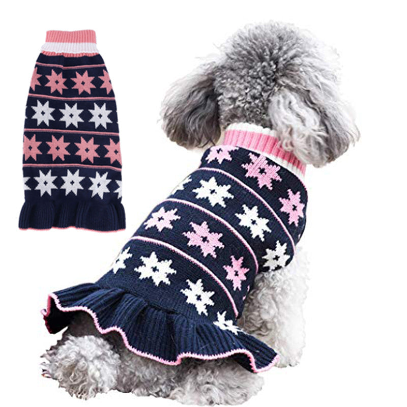KFX-0423613 Autumn Winter Dog Sweater Dress with Star Wave Design, Acrylic Fiber, Multiple Sizes Available