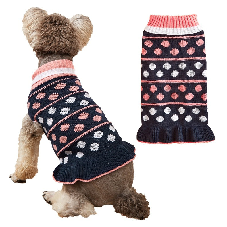 KFX-0423613 Autumn Winter Dog Sweater Dress with Star Wave Design, Acrylic Fiber, Multiple Sizes Available