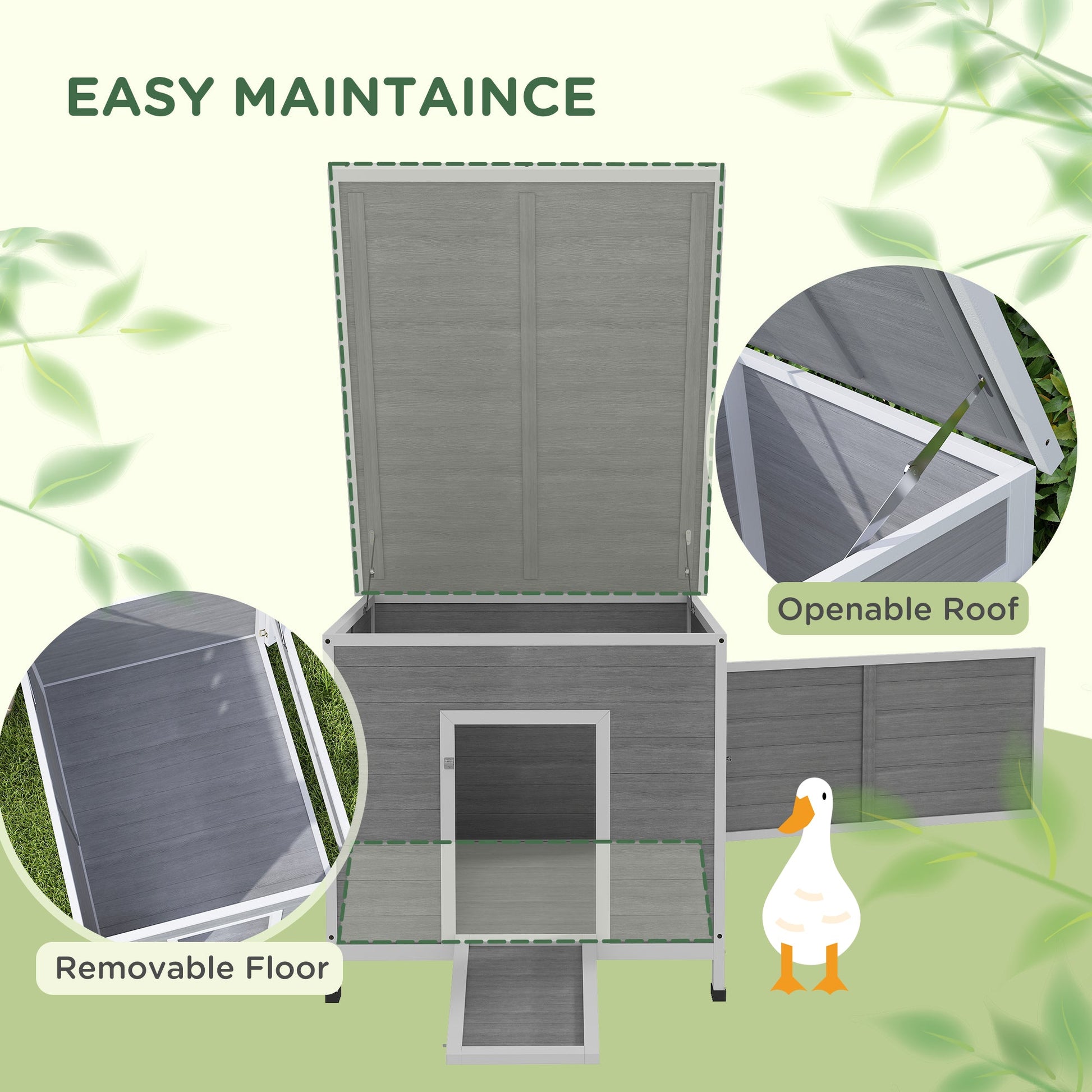 KFX-0424893 Wooden Duck Coop with Openable Roof, Removable Floor, and Double Doors for 3-6 Ducks or Chickens