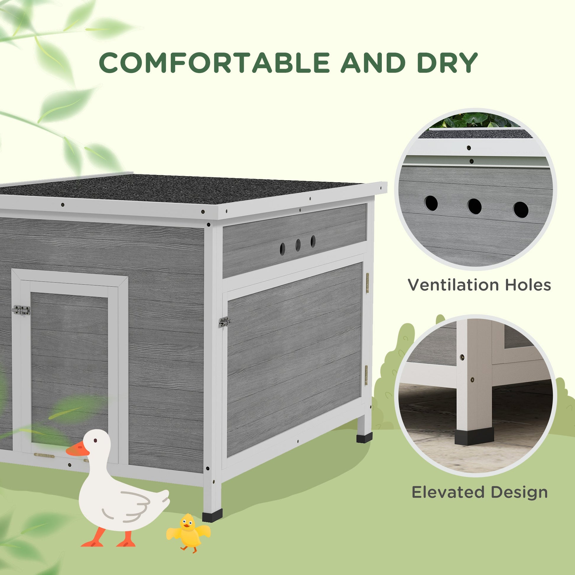 KFX-0424893 Wooden Duck Coop with Openable Roof, Removable Floor, and Double Doors for 3-6 Ducks or Chickens