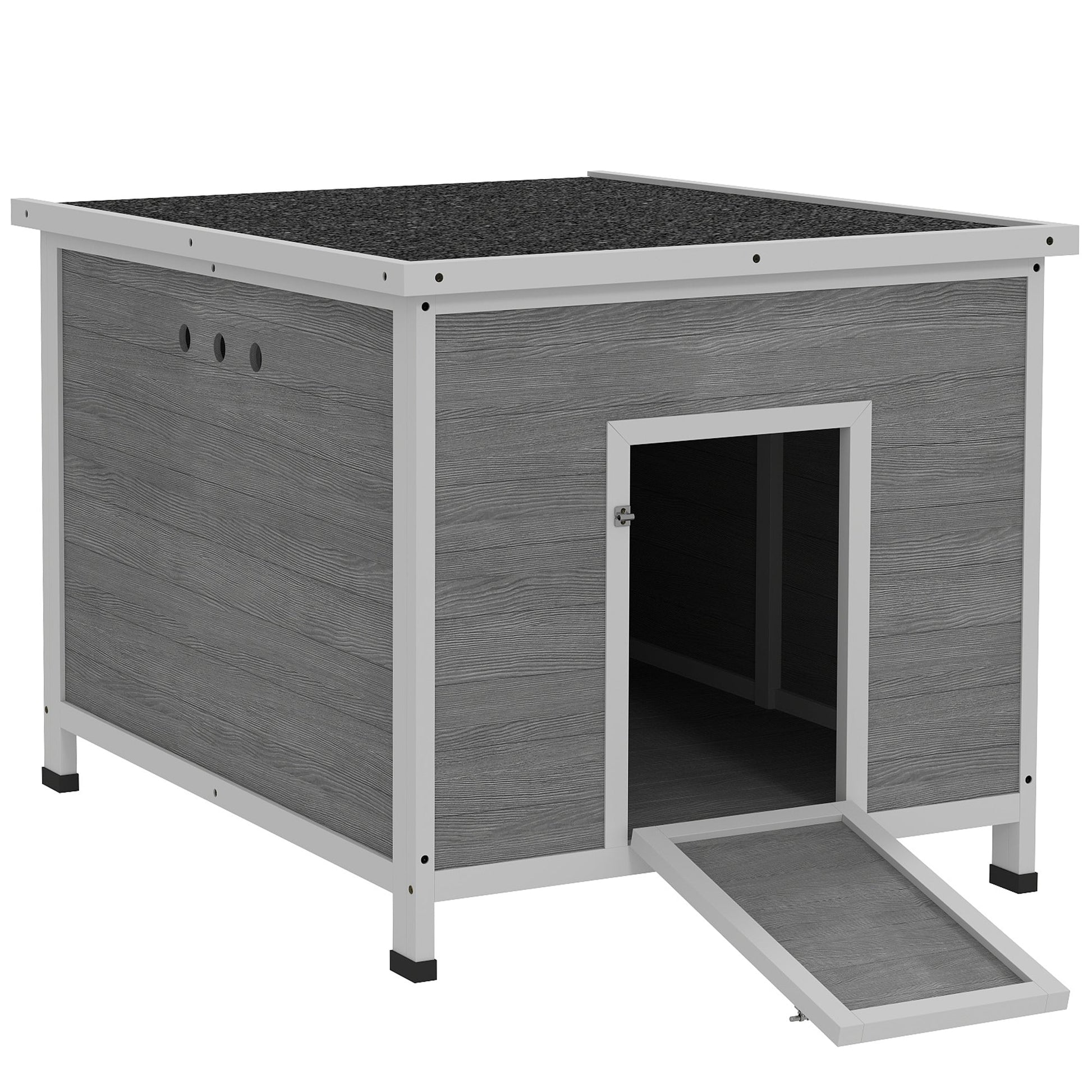 KFX-0424893 Wooden Duck Coop with Openable Roof, Removable Floor, and Double Doors for 3-6 Ducks or Chickens