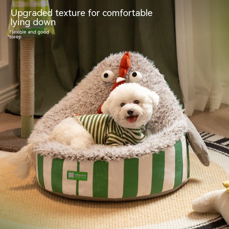 KFX-0425277 Cozy Removable Washable Pet Bed with Sound Toys - Yellow Bird & Gray Chicken Designs