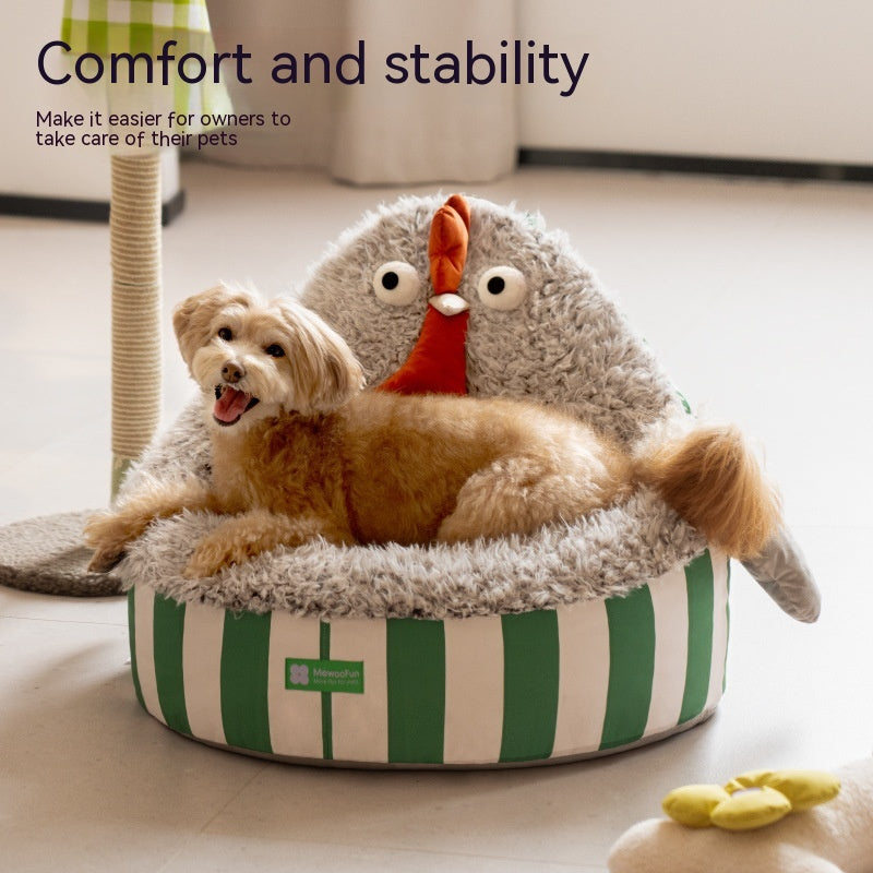 KFX-0425277 Cozy Removable Washable Pet Bed with Sound Toys - Yellow Bird & Gray Chicken Designs