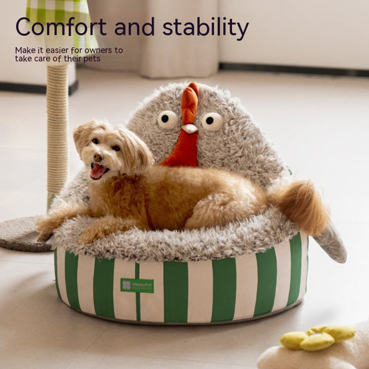 KFX-0425277 Cozy Removable Washable Pet Bed with Sound Toys - Yellow Bird & Gray Chicken Designs
