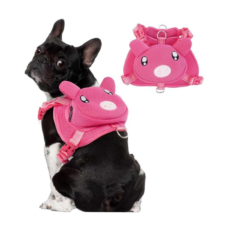 KFX-0430269 Cartoon Dog Breast Strap Backpack for Outdoor Travel - Small, Adjustable, Durable Polyester Design
