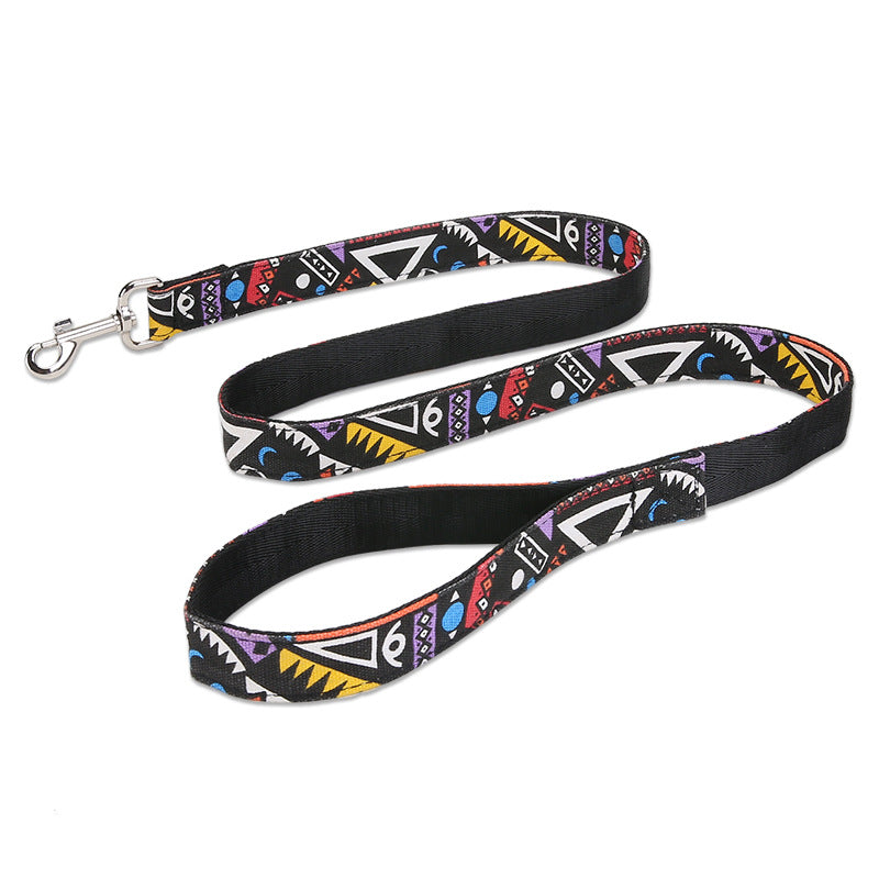 KFX-0430781 Black Plaid Stripe Pet Traction Rope with Extension Strap