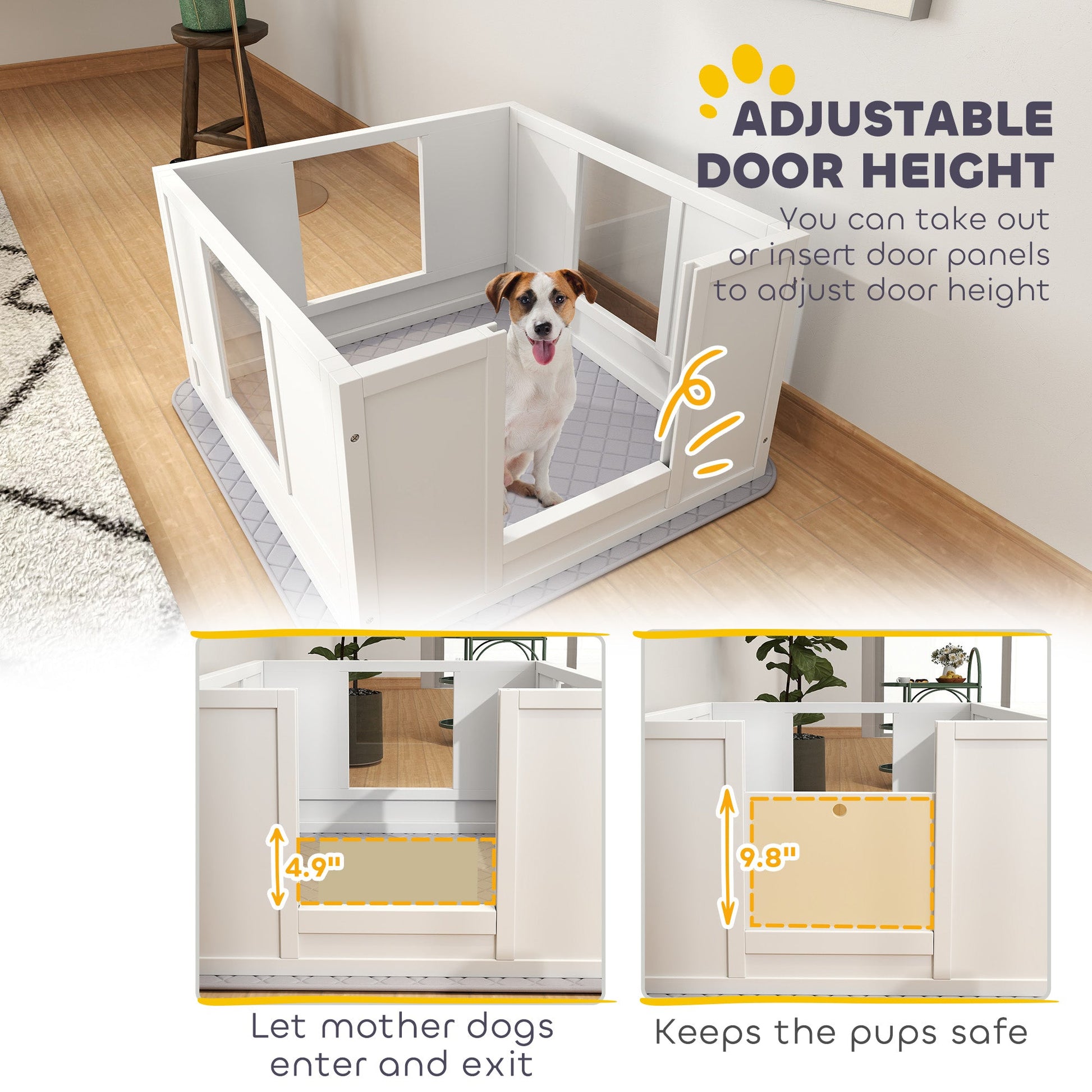 KFX-0432445 Whelping Box for Small Dogs with Adjustable Entrance, Waterproof Pad, and Non-slip Features