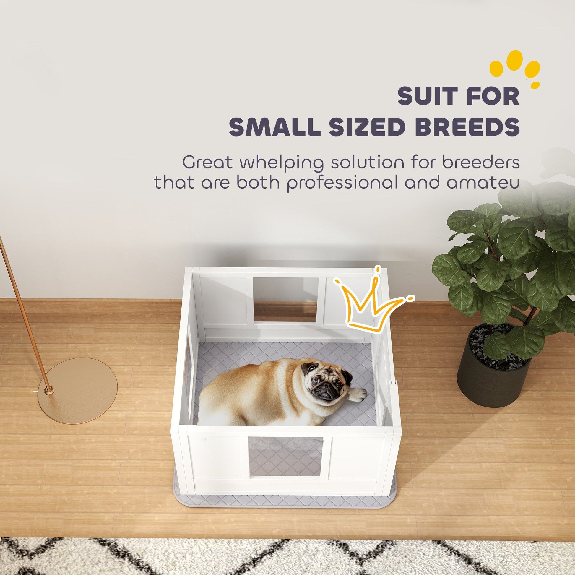 KFX-0432445 Whelping Box for Small Dogs with Adjustable Entrance, Waterproof Pad, and Non-slip Features