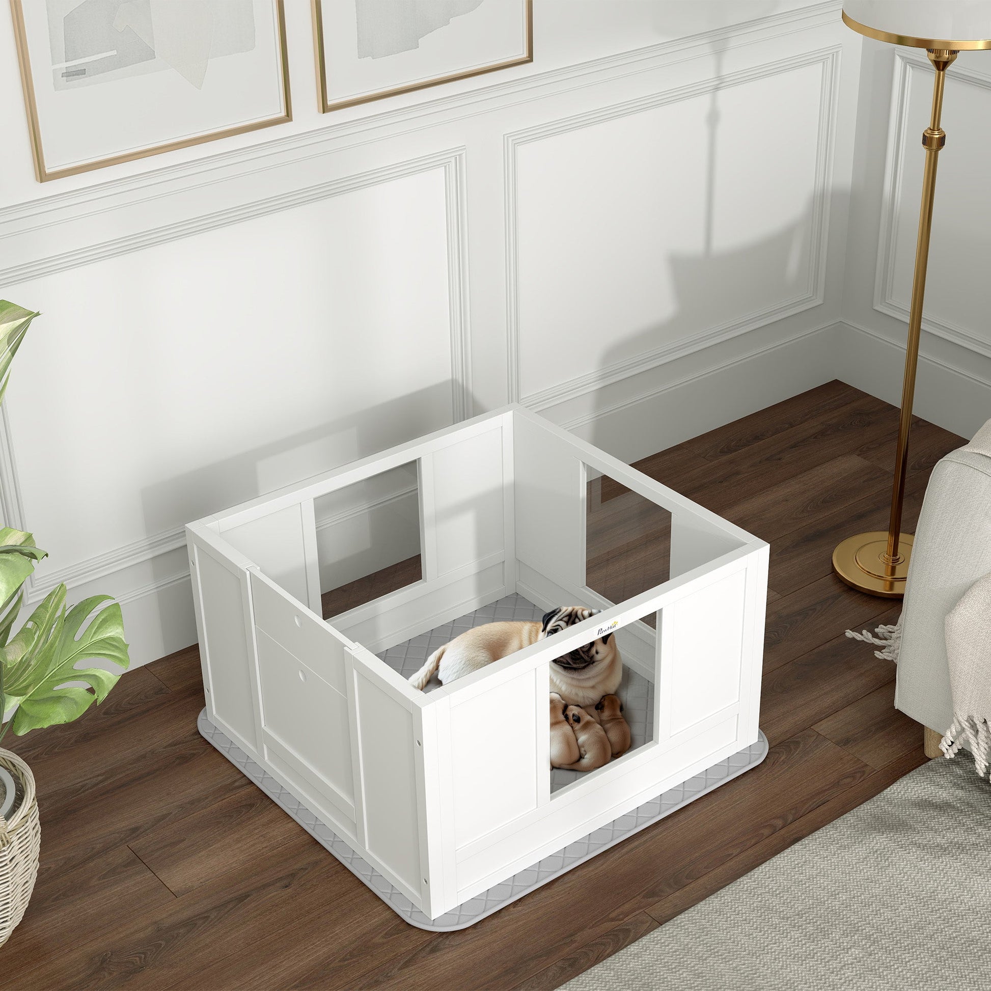KFX-0432445 Whelping Box for Small Dogs with Adjustable Entrance, Waterproof Pad, and Non-slip Features
