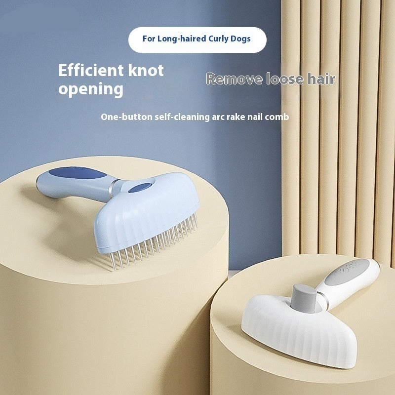 KFX-0432573 Double Row Stainless Steel Pet Comb for Dog Napping and Hair Removal - Light Blue