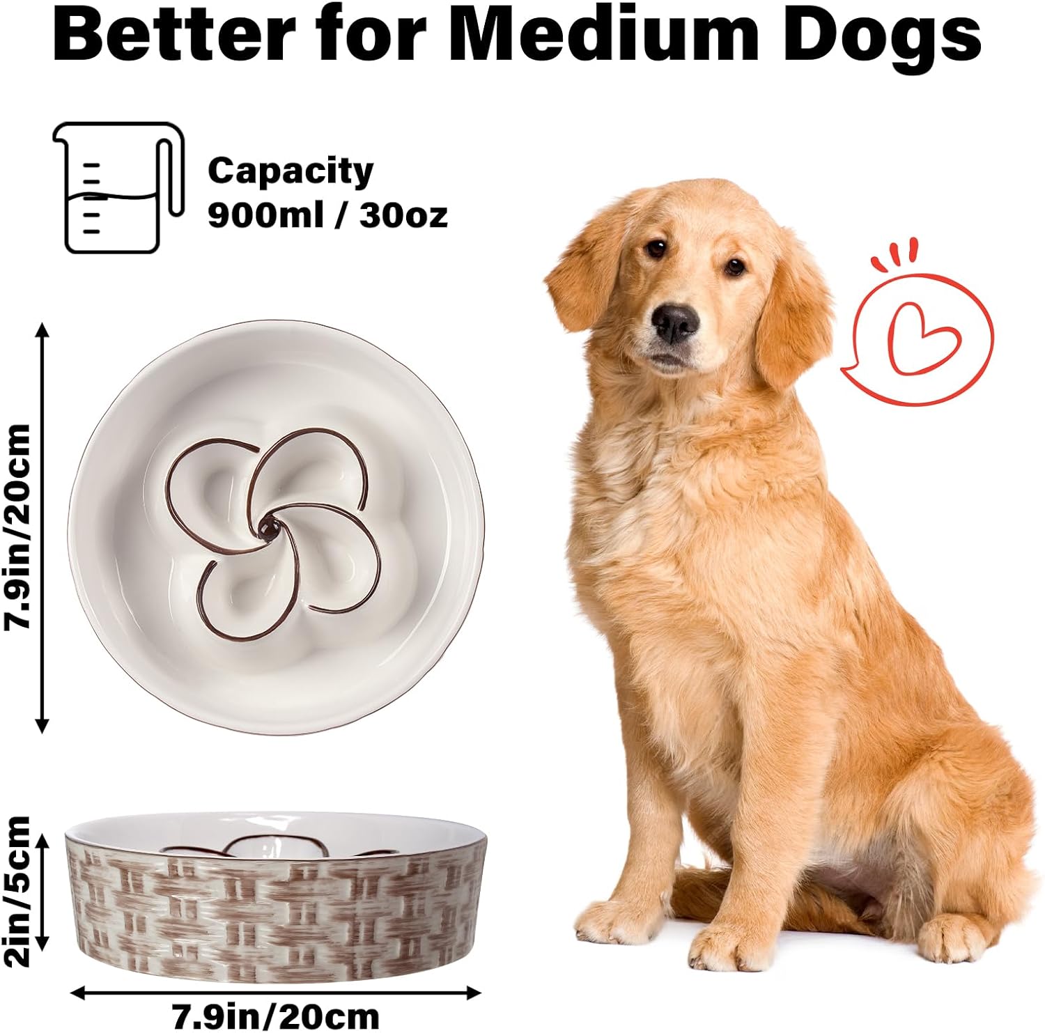 KFX-0432957 Ceramic Non-Slip Slow Feeder Bowl for Medium to Large Dogs
