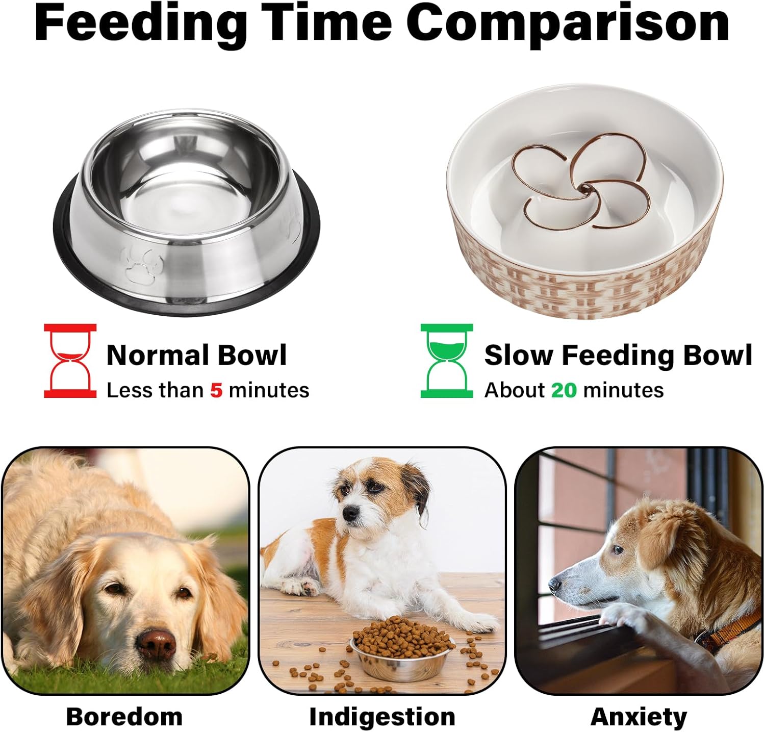 KFX-0432957 Ceramic Non-Slip Slow Feeder Bowl for Medium to Large Dogs