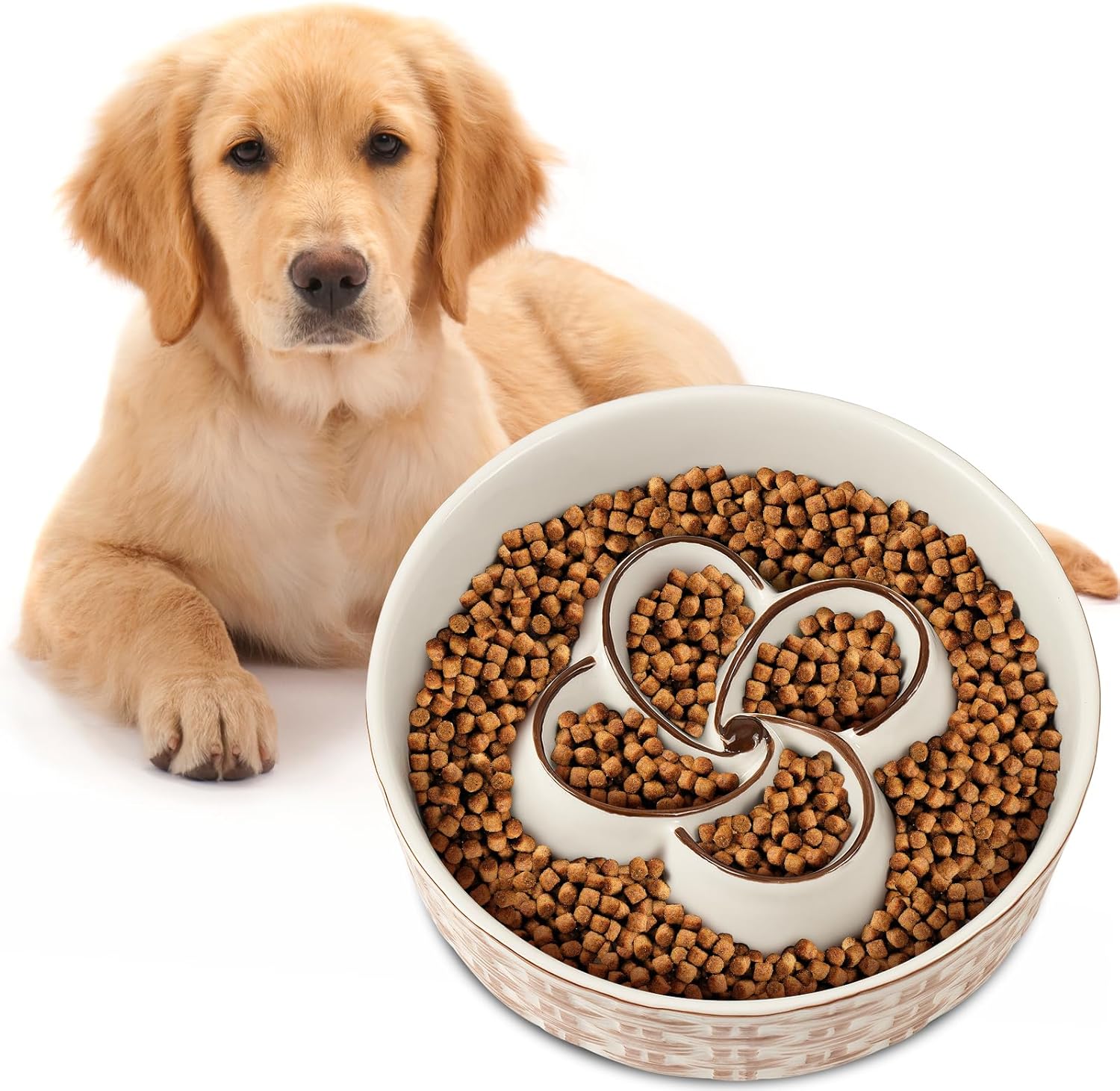 KFX-0432957 Ceramic Non-Slip Slow Feeder Bowl for Medium to Large Dogs