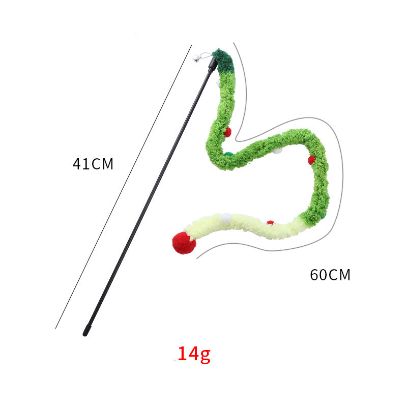 KFX-0434237 Interactive Plush Cat Wand with Colorful Teaser Strip and Bells for Engaging Playtime