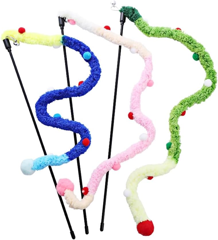 KFX-0434237 Interactive Plush Cat Wand with Colorful Teaser Strip and Bells for Engaging Playtime