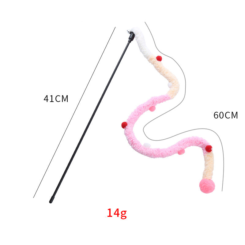 KFX-0434237 Interactive Plush Cat Wand with Colorful Teaser Strip and Bells for Engaging Playtime