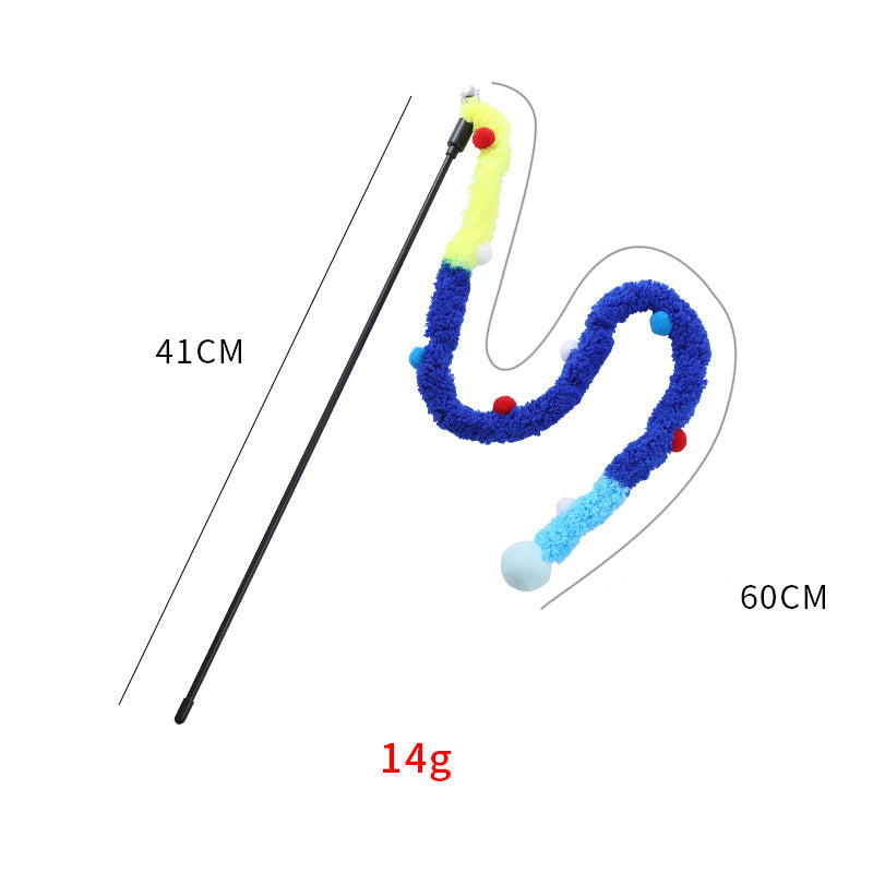 KFX-0434237 Interactive Plush Cat Wand with Colorful Teaser Strip and Bells for Engaging Playtime