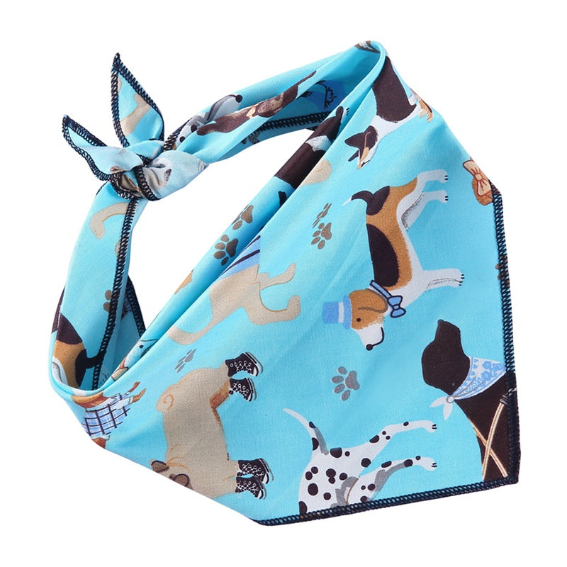 KFX-0434365 Triangle Dog Scarf in 100% Cotton with Cute Animal Patterns for All Seasons - L & XL Sizes Available