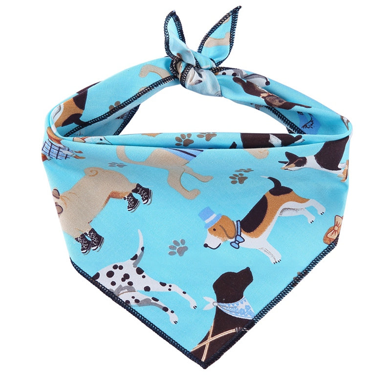 KFX-0434365 Triangle Dog Scarf in 100% Cotton with Cute Animal Patterns for All Seasons - L & XL Sizes Available