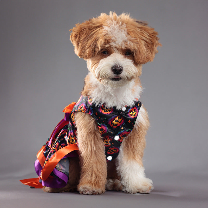 KFX-0435133 Halloween Double-layer Pet Skirt in Colorful Pumpkin and Skull Designs