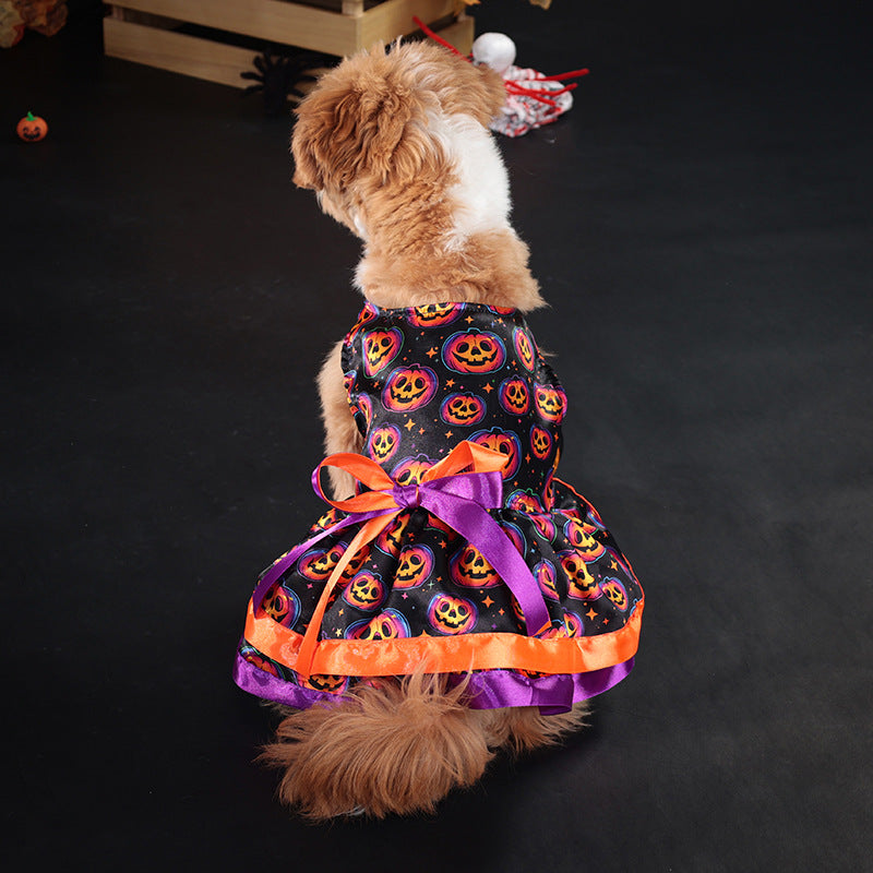 KFX-0435133 Halloween Double-layer Pet Skirt in Colorful Pumpkin and Skull Designs