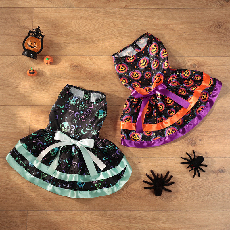 KFX-0435133 Halloween Double-layer Pet Skirt in Colorful Pumpkin and Skull Designs