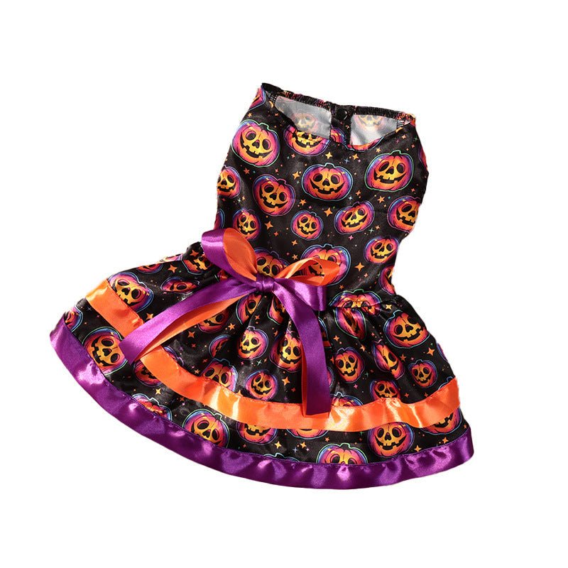 KFX-0435133 Halloween Double-layer Pet Skirt in Colorful Pumpkin and Skull Designs