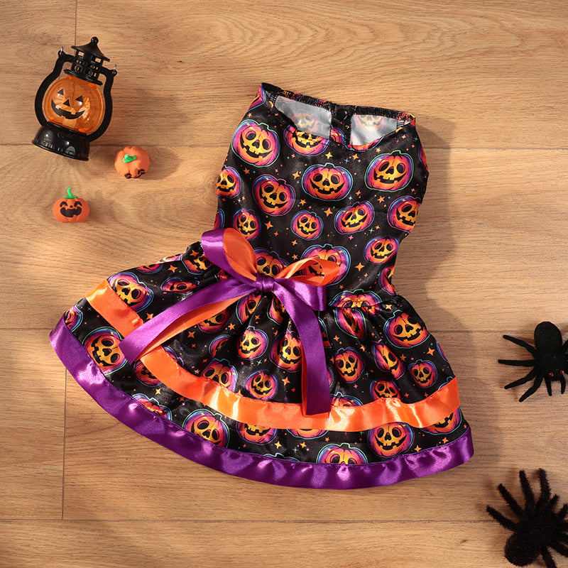 KFX-0435133 Halloween Double-layer Pet Skirt in Colorful Pumpkin and Skull Designs