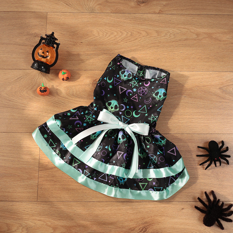 KFX-0435133 Halloween Double-layer Pet Skirt in Colorful Pumpkin and Skull Designs
