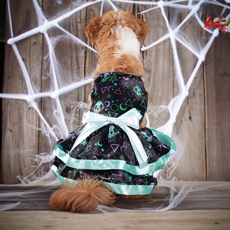 KFX-0435133 Halloween Double-layer Pet Skirt in Colorful Pumpkin and Skull Designs