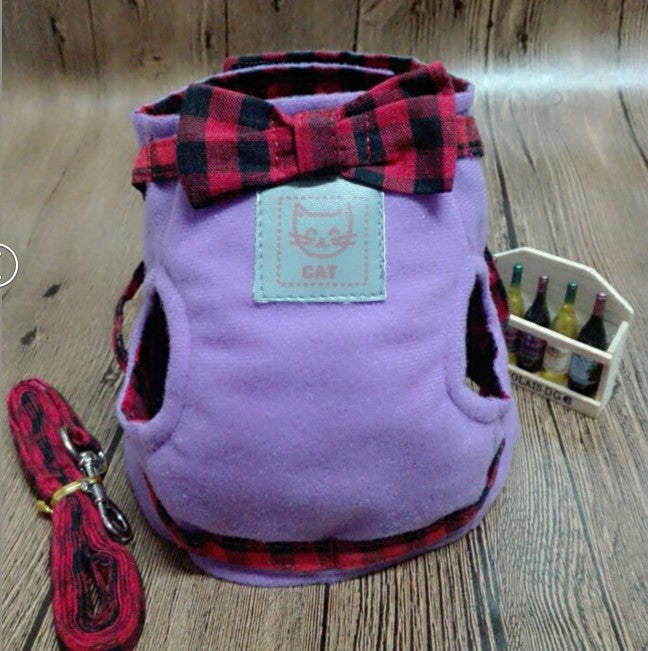 KFX-0436029 Adjustable Soft Cotton Cat Chest Strap with D-Shaped Hook for Comfortable Leash Walking