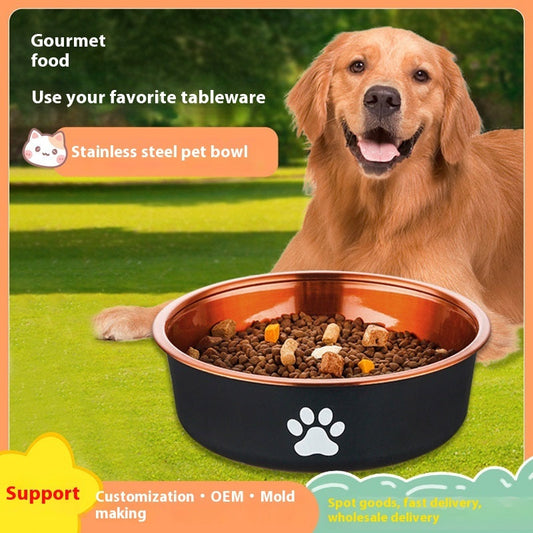 KFX-0436925 Stainless Steel Non-Slip Pet Bowl in Bronze and Gold – Available in Small, Medium, and Large Sizes